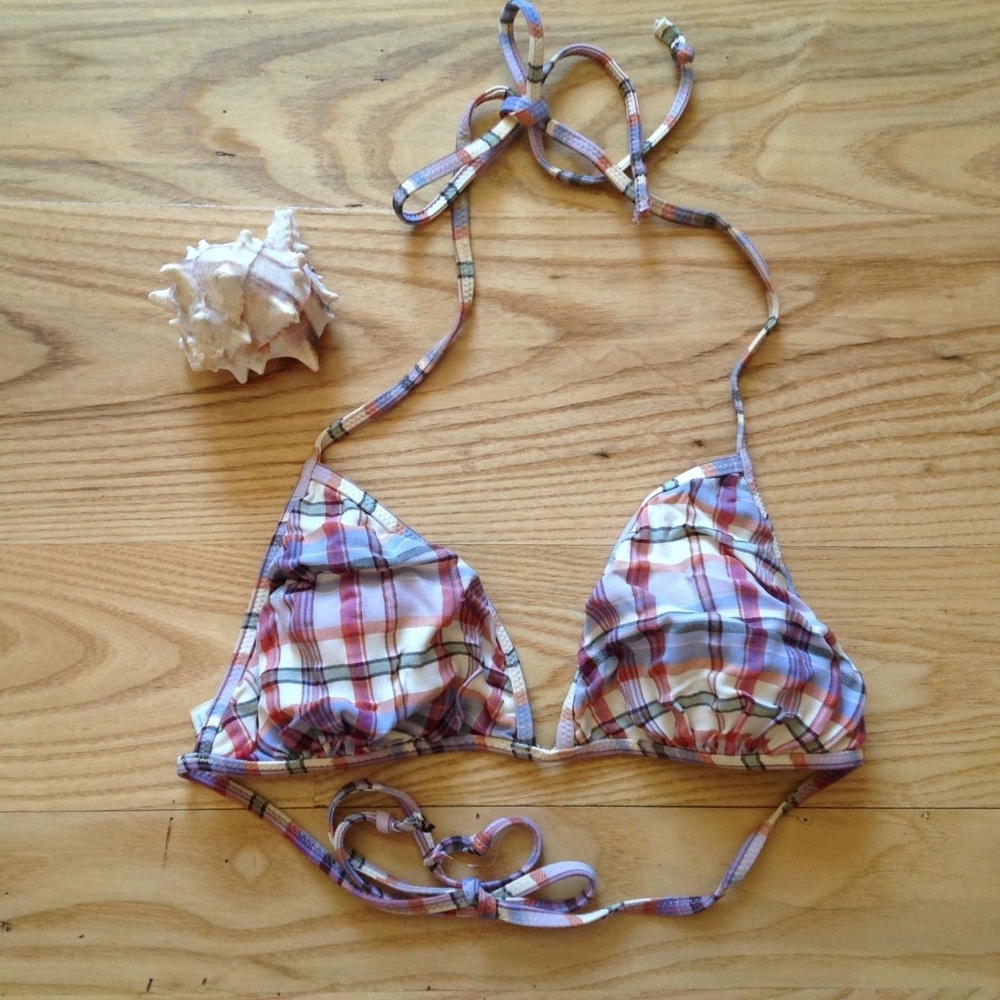 J. Crew String Bikini Small Plaid Madras Swim Top